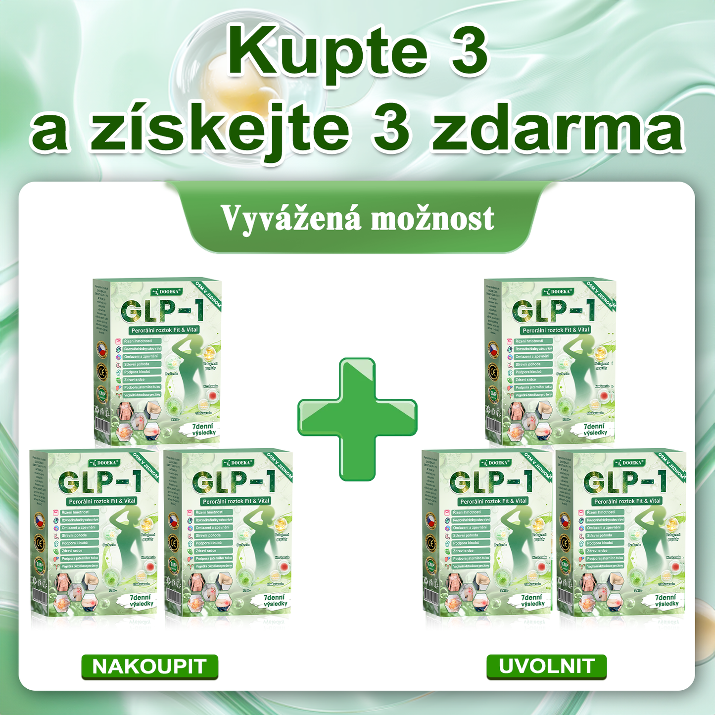 DOOEKA® GLP-1 8 v 1 Fit & Vital perorální roztok – ❖ jednou denně, viditelné změny za 7 dní / při obezitě, kardiovaskulárním zdraví, cukrovce, spánkové apnoi, zdraví střev, kloubních potížích a mnoha dalších stavech