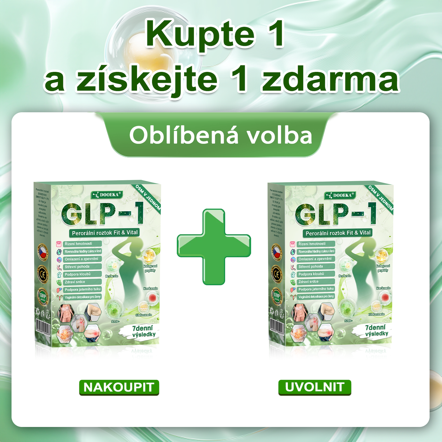 DOOEKA® GLP-1 8 v 1 Fit & Vital perorální roztok – ❖ jednou denně, viditelné změny za 7 dní / při obezitě, kardiovaskulárním zdraví, cukrovce, spánkové apnoi, zdraví střev, kloubních potížích a mnoha dalších stavech