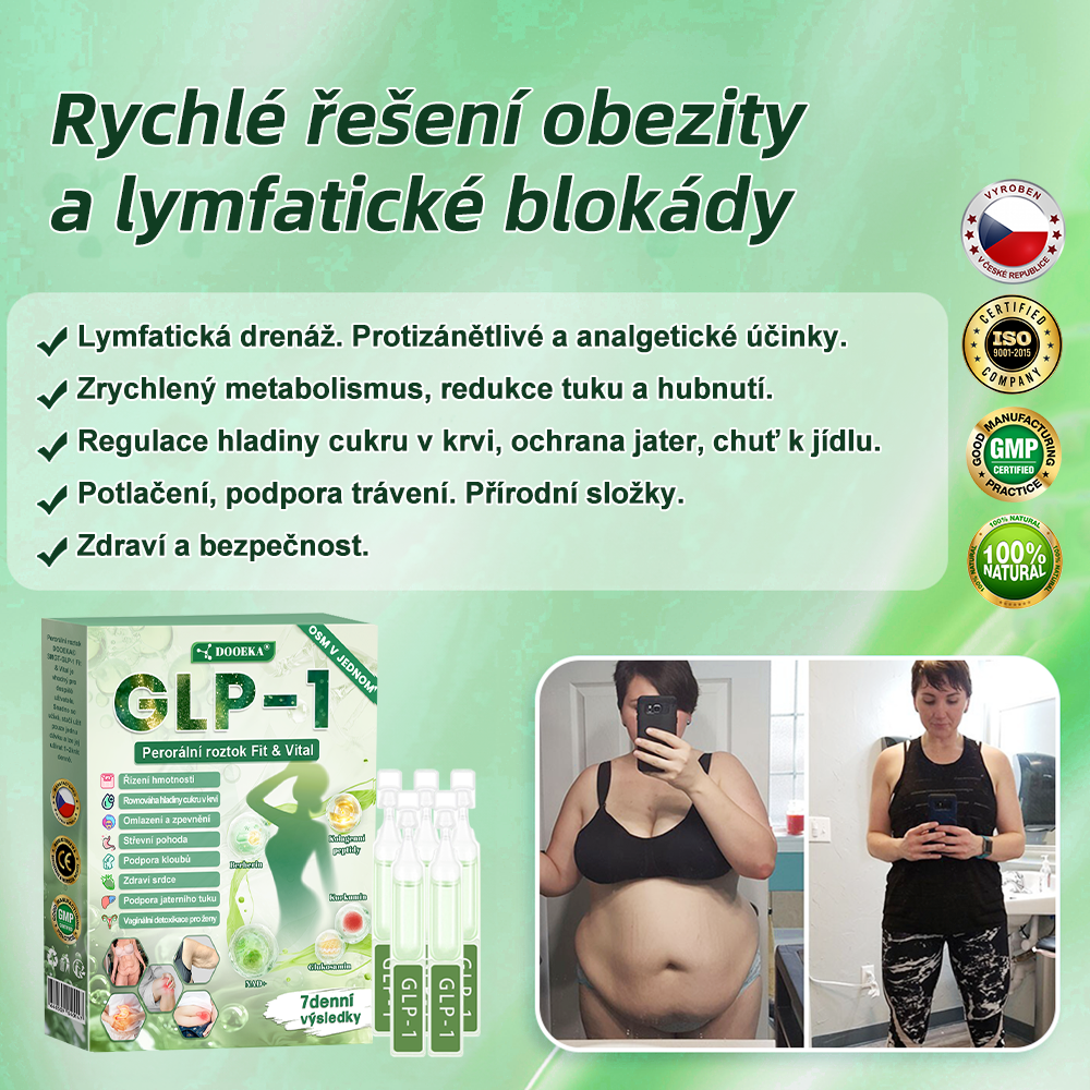 DOOEKA® GLP-1 8 v 1 Fit & Vital perorální roztok – ❖ jednou denně, viditelné změny za 7 dní / při obezitě, kardiovaskulárním zdraví, cukrovce, spánkové apnoi, zdraví střev, kloubních potížích a mnoha dalších stavech